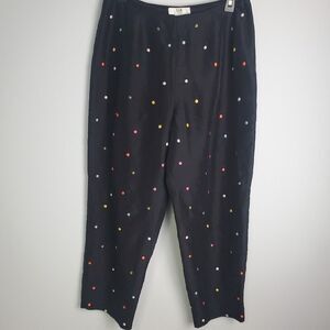 Vintage Silk Embroidered Polka Dot Pants, Size 10P